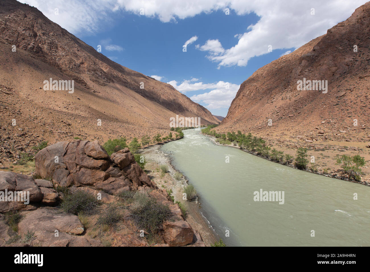 Paysages de la Mongolie, Hovd river Banque D'Images