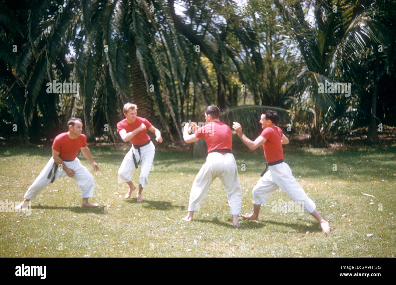1958 : un groupe d'hommes de la United States karate pratiquer leur équipe se déplace vers 1958. (Photo de Hy Peskin) Banque D'Images