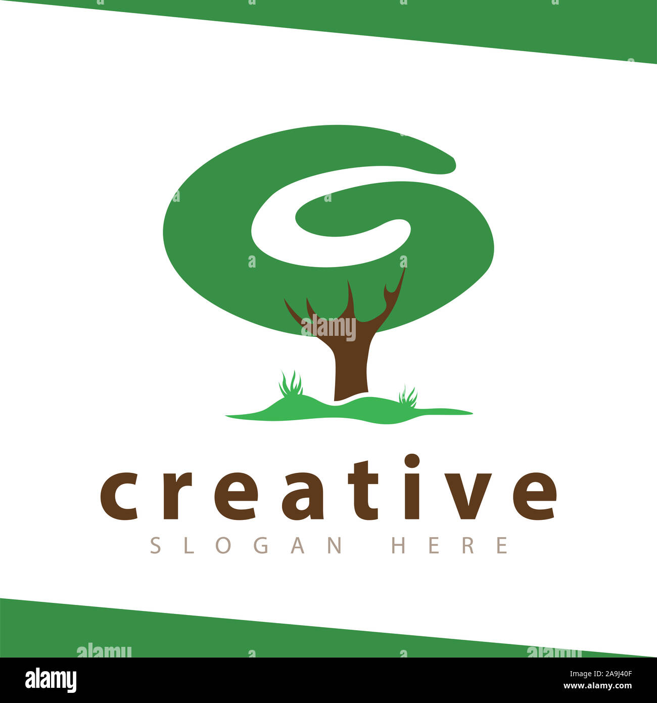 Lettre G logo vert arbre modèle vectoriel Banque D'Images
