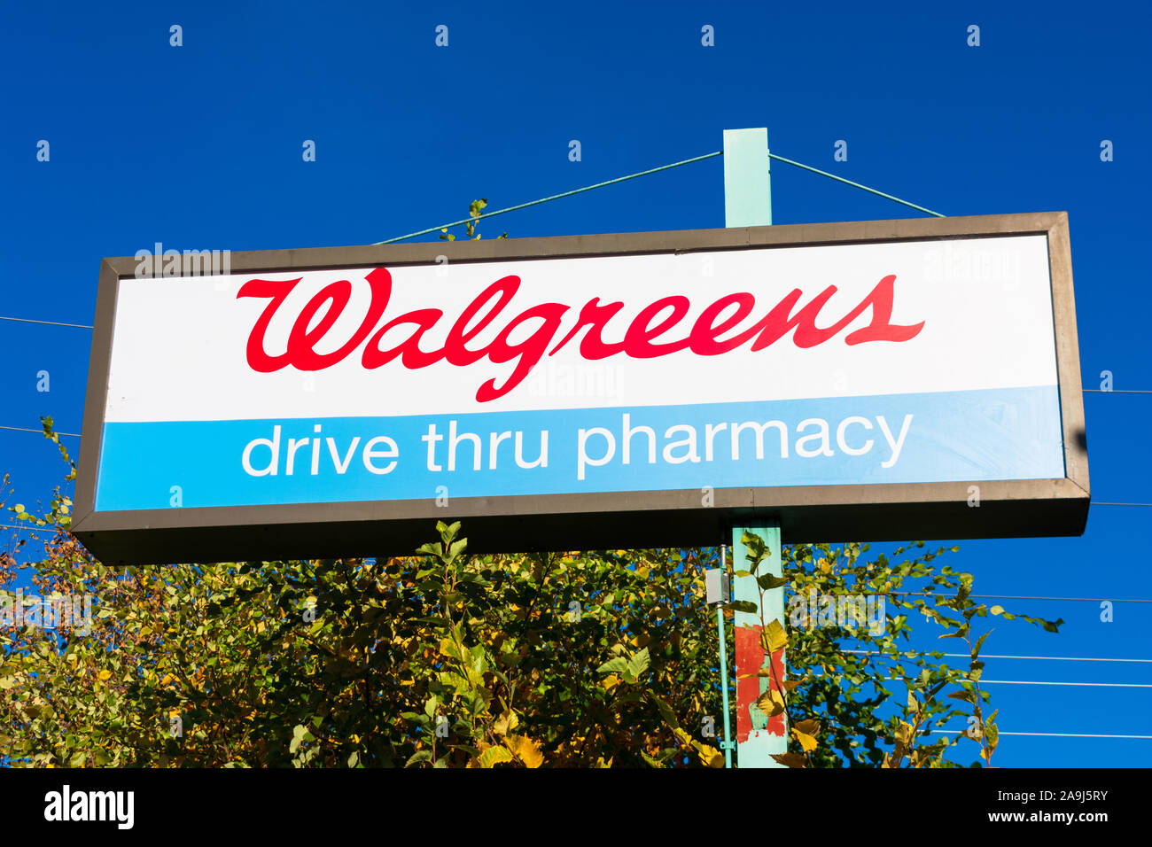 Walgreens, drive-in pharmacy pilon sign Banque D'Images