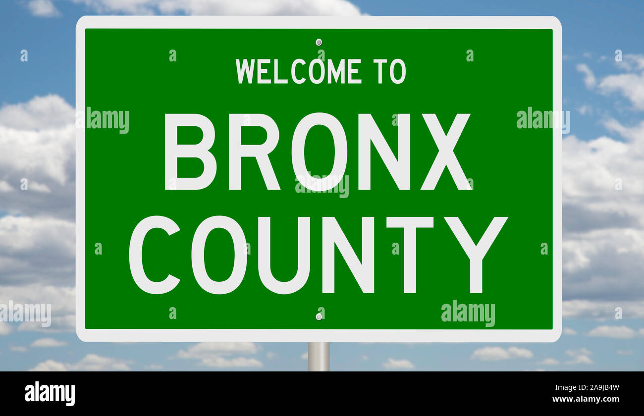 D'un rendu 3d vert panneau routier pour le comté de Bronx à New York Banque D'Images