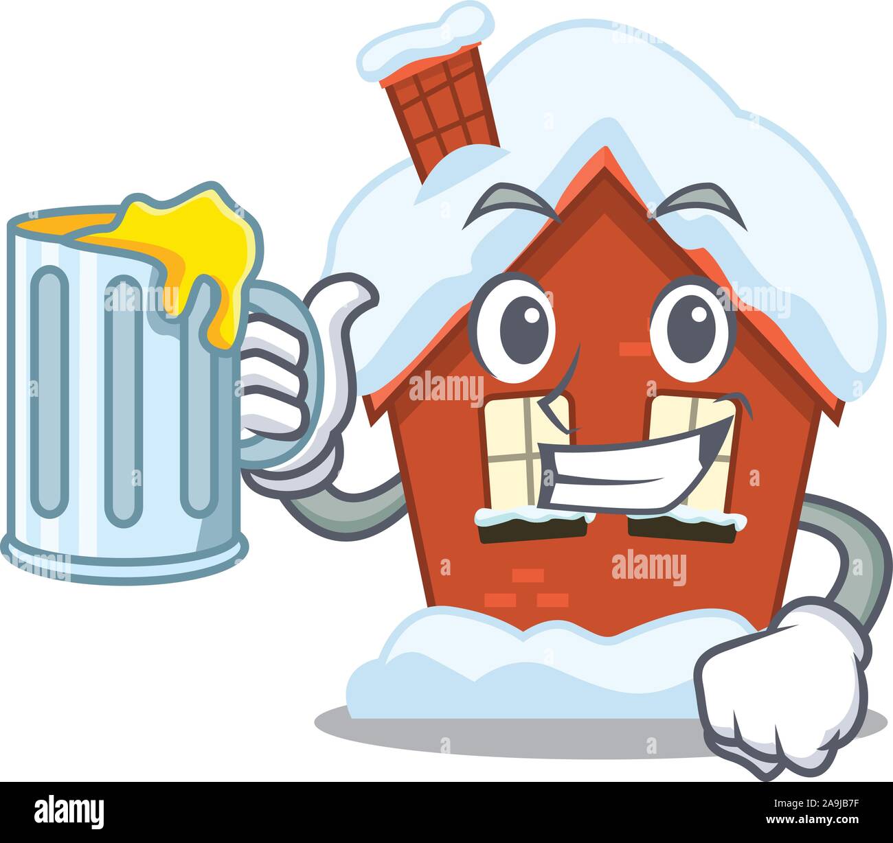 Mascot hiver maison isolée d'une caricature du jus de holding Illustration de Vecteur