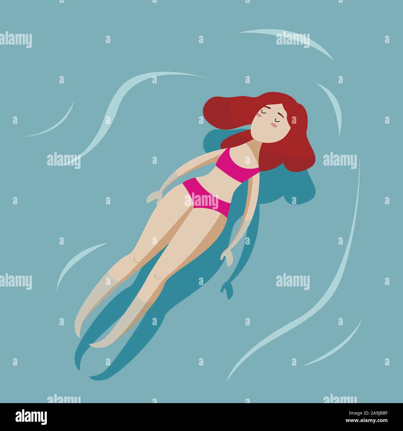 L'affiche de l'été vecteur avec les jeunes les cheveux bruns sexy woman swimming in a pool.nager dans la mer fille. Illustration de Vecteur