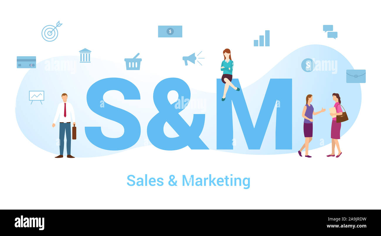 S&m concept commercial et marketing avec grand mot ou texte et de l'équipe de personnes avec une télévision moderne style - vector illustration Banque D'Images S&m concept commercial et marketing avec grand mot ou texte et de l'équipe de personnes avec une télévision moderne style - vector illustration Banque D'Images