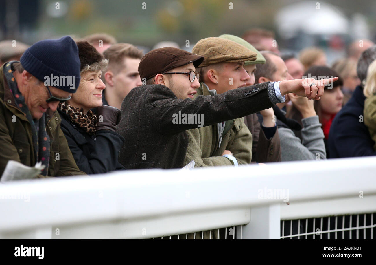 Racegoers surveiller l'action au cours de la réunion de novembre à l'Hippodrome de Cheltenham, Cheltenham. Banque D'Images