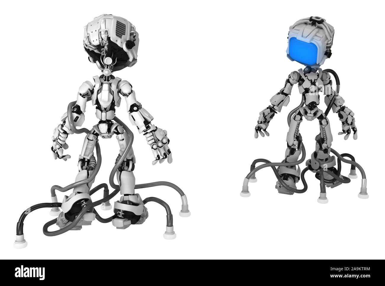 La figure du robot de l'écran présentent des caractères, filaire 3d illustration, horizontal, isolé Banque D'Images