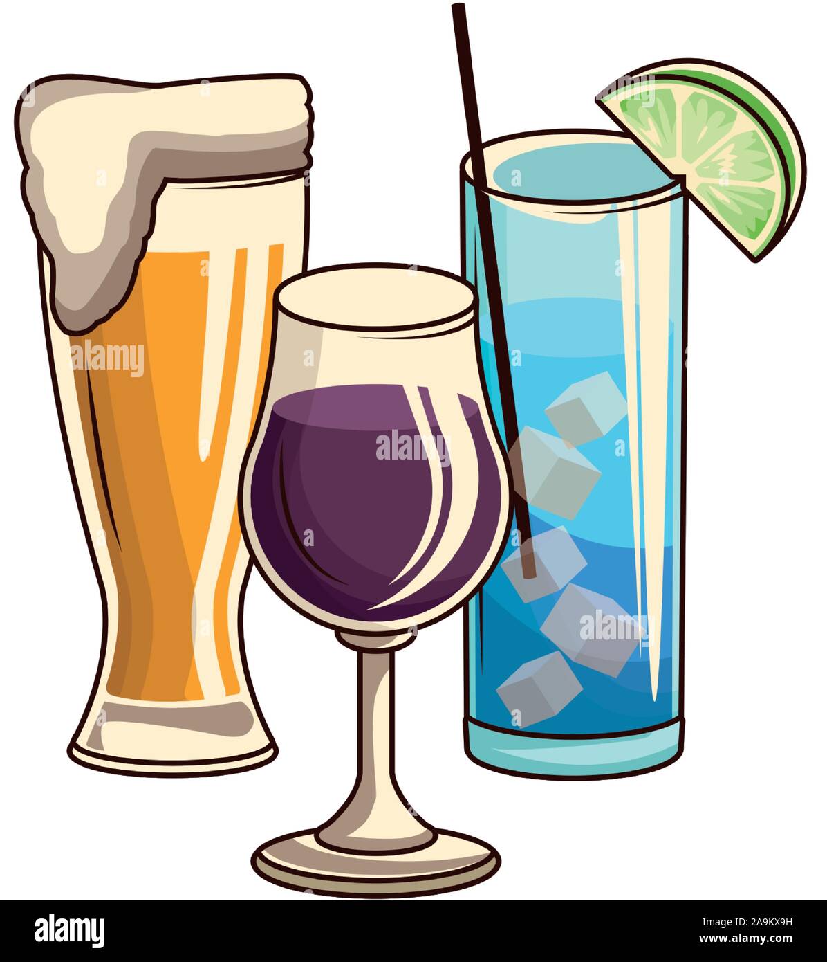 Verre à bière et cocktails icône lunettes Illustration de Vecteur