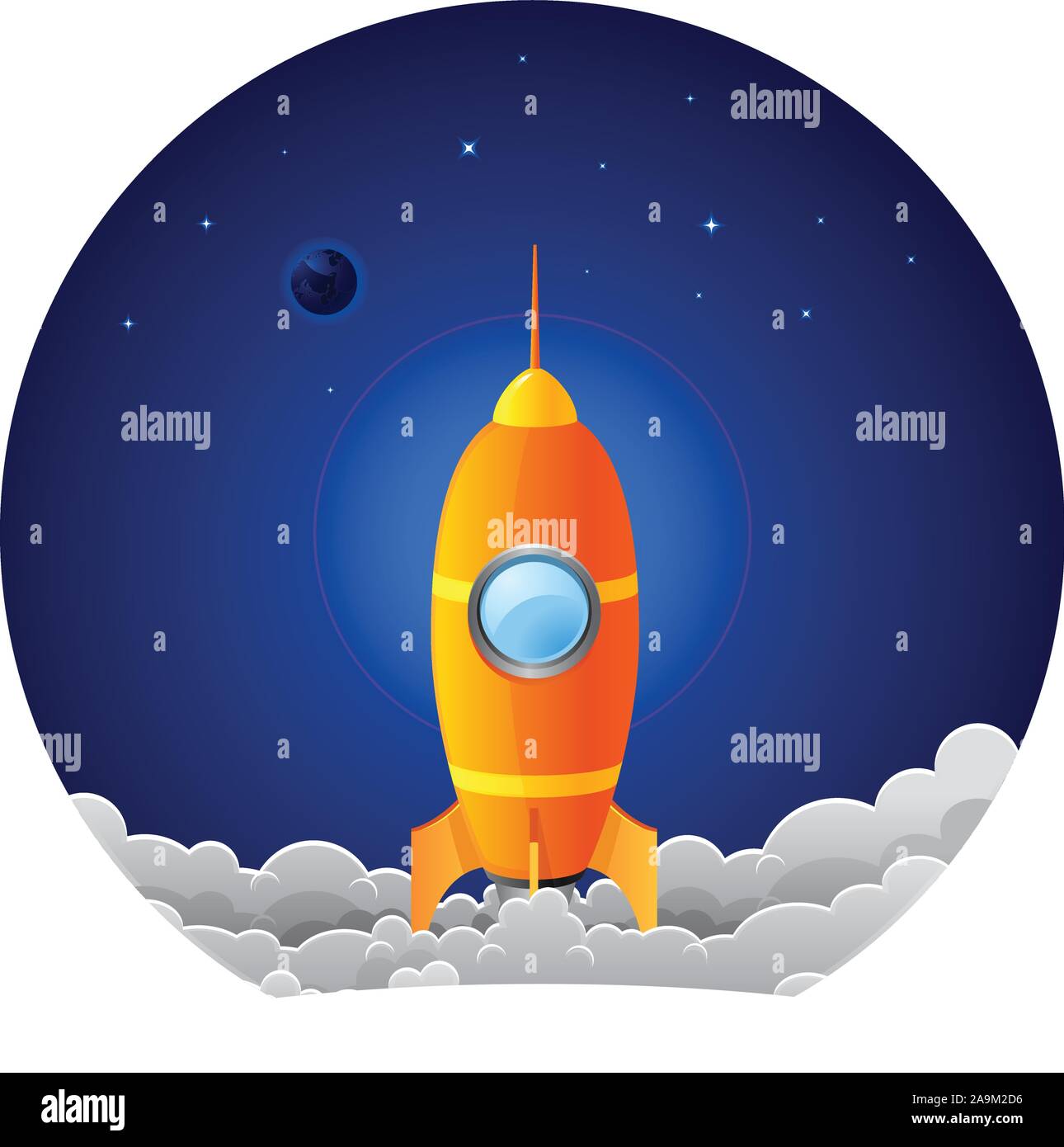 Rocket décollant du sol avec de la fumée qui s'étale Illustration de Vecteur