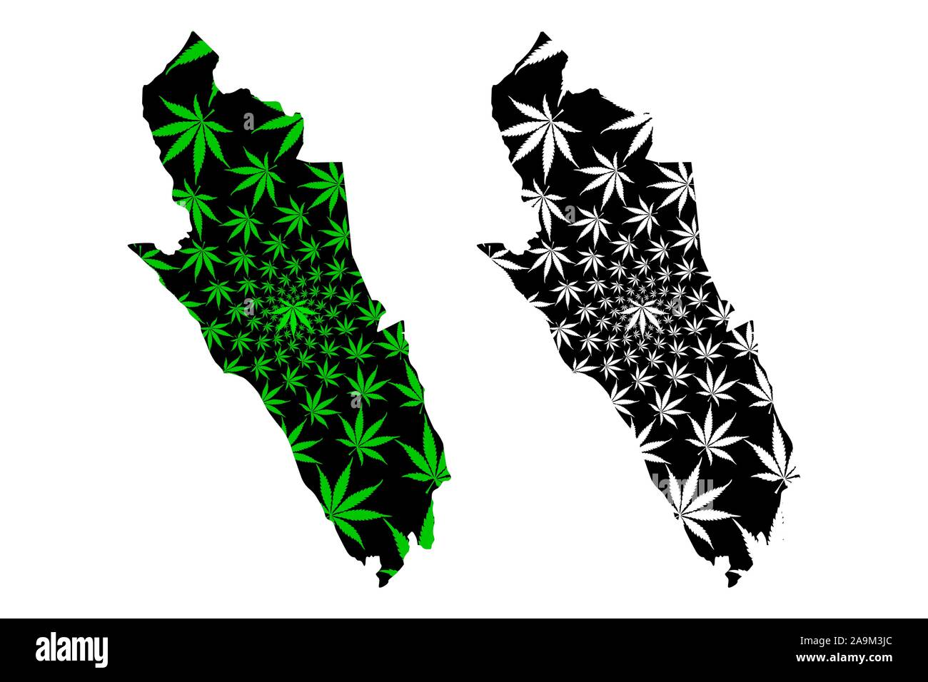 Merthyr Tydfil County Borough (Royaume-Uni, pays de Galles, Cymru, principaux domaines de Galles) la carte est conçue de feuilles de cannabis vert et noir, Merthyr Tydfil m Illustration de Vecteur