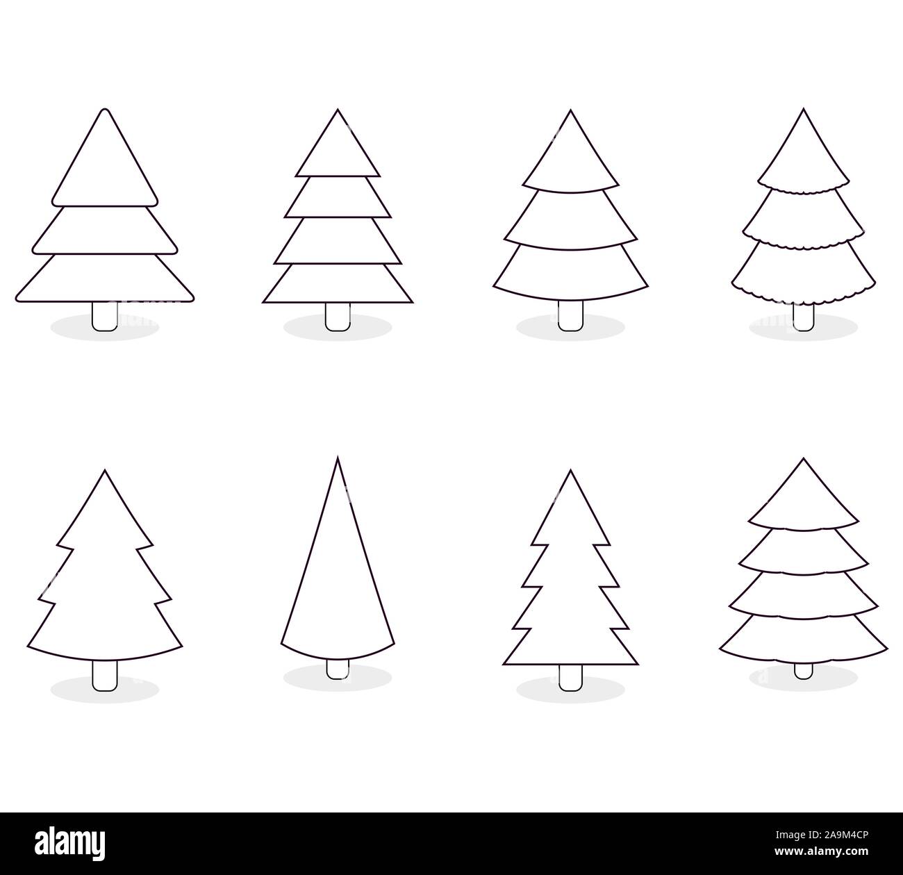 Arbre de Noël collection pour maison de design. Arbre de Noël ligne vectorielle, illustration décoration noël linéaire Illustration de Vecteur