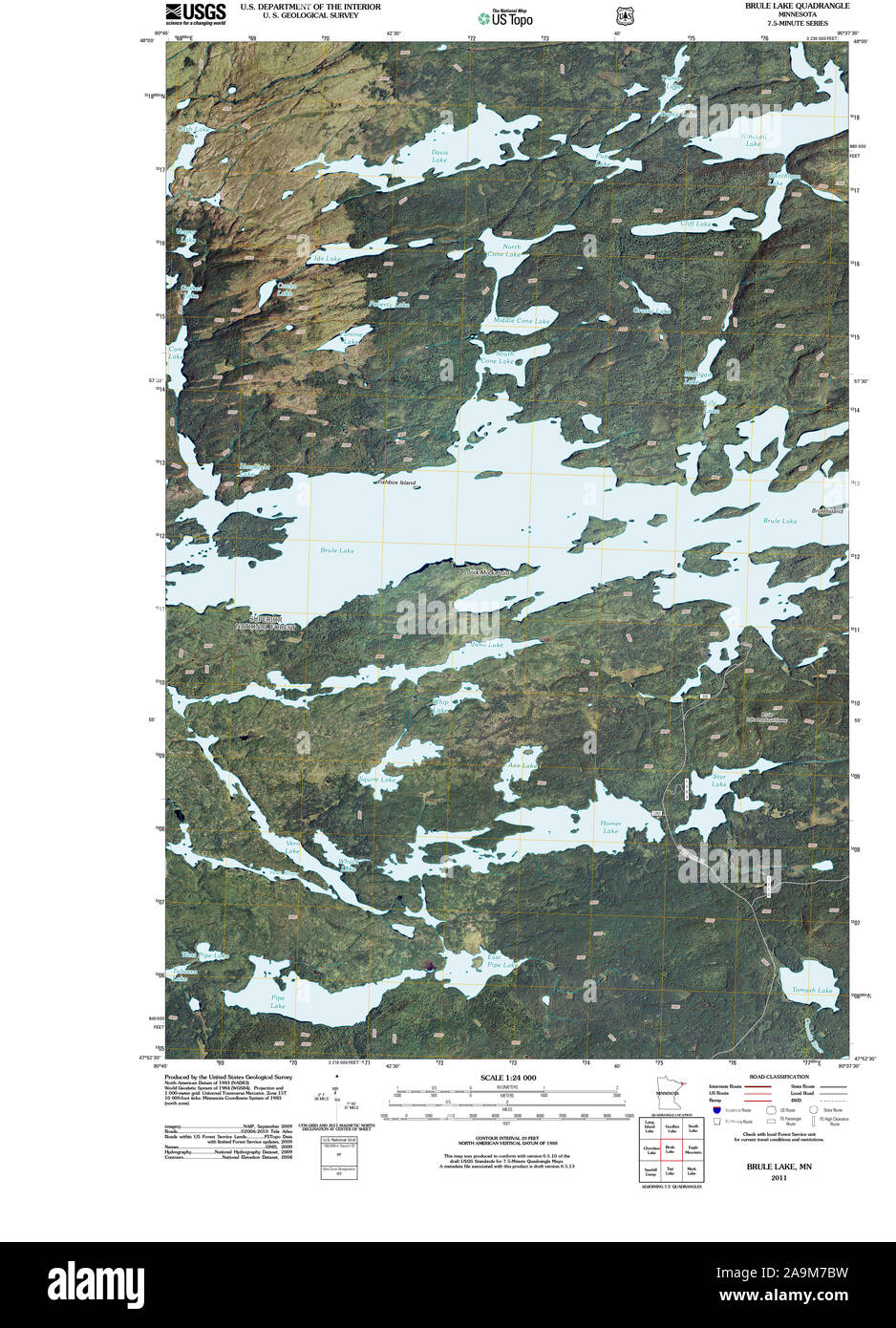 Carte TOPO USGS MInnesota MN Brule Lake 20110323 Restauration TM Banque D'Images