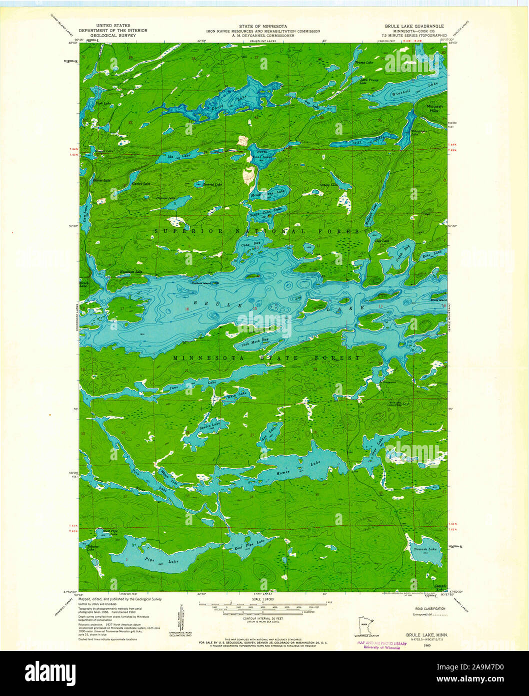 Carte TOPO USGS MInnesota MN Brule Lake 5040341960 Restauration 24000 Banque D'Images