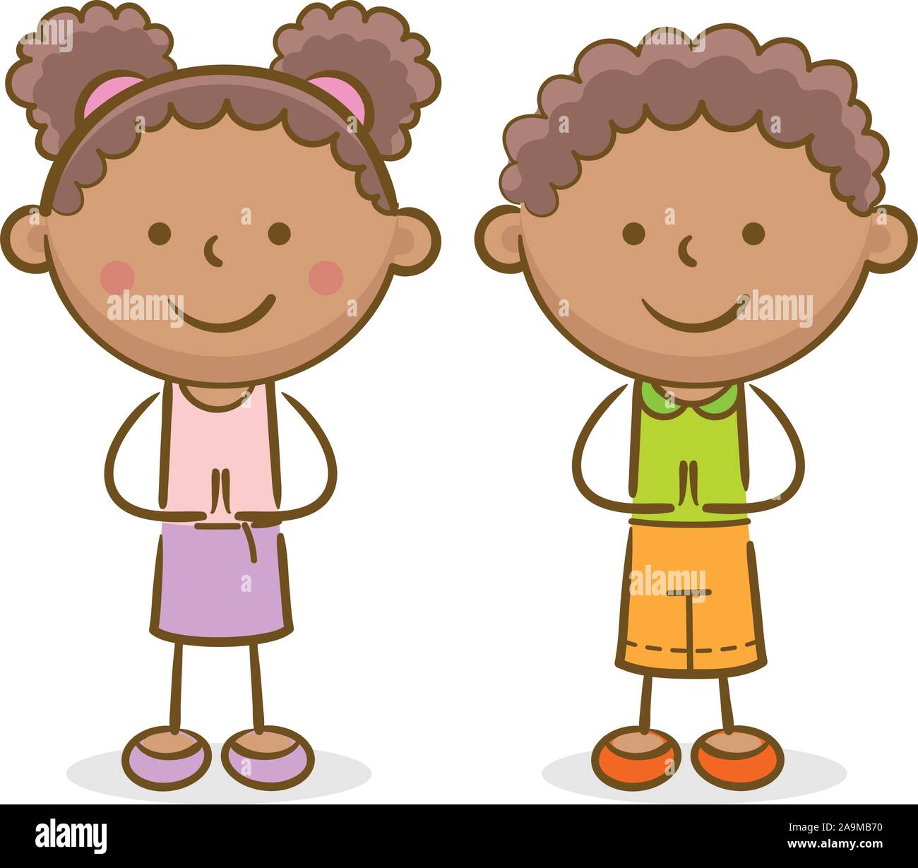 Illustration : Doodle kid kids un geste d'accueil souriant et Illustration de Vecteur