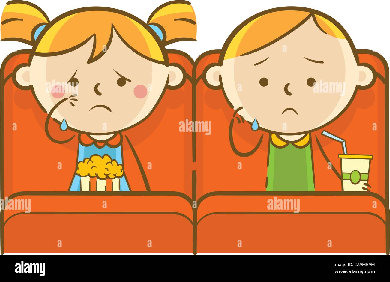 Doodle kid illustration : Les enfants regardant triste romance movie Illustration de Vecteur