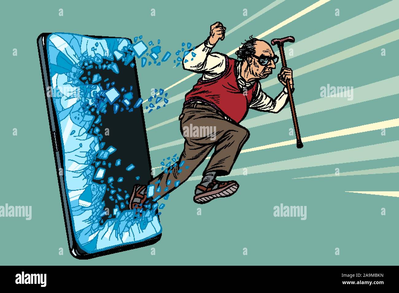 Ancien homme retraité grand-père téléphone gadget smartphone. Programme de service d'application Internet en ligne Illustration de Vecteur