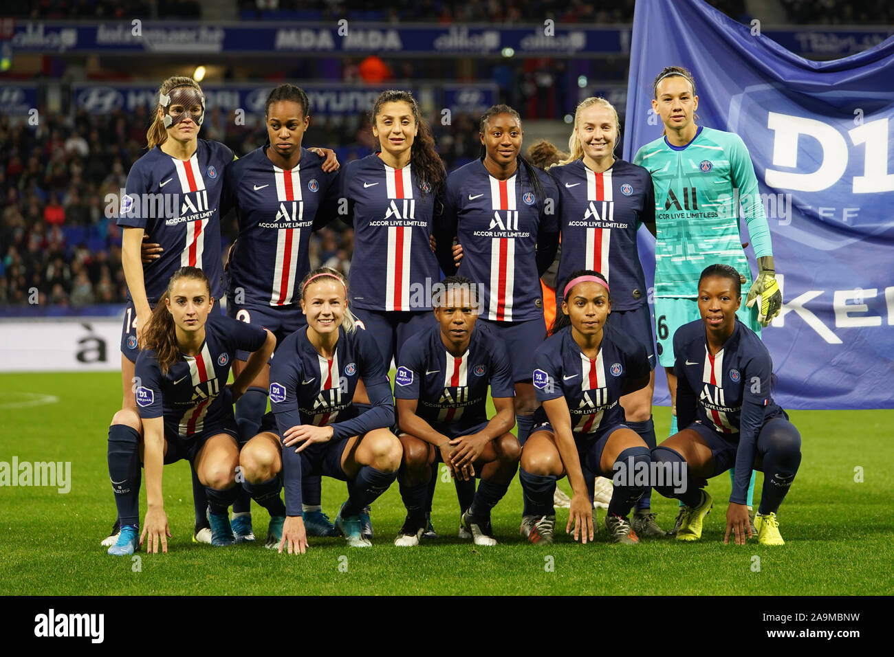 LYON, FRANCE - Le 16 novembre : à partir XI du Paris Saint-Germain au cours de la Division 1 Féminine match de football entre l'Olympique Lyonnais et le Paris Saint Germain au stade de Groupama le 16 novembre 2019 à Lyon, France (photo de Daniela Porcelli/SPP) Banque D'Images