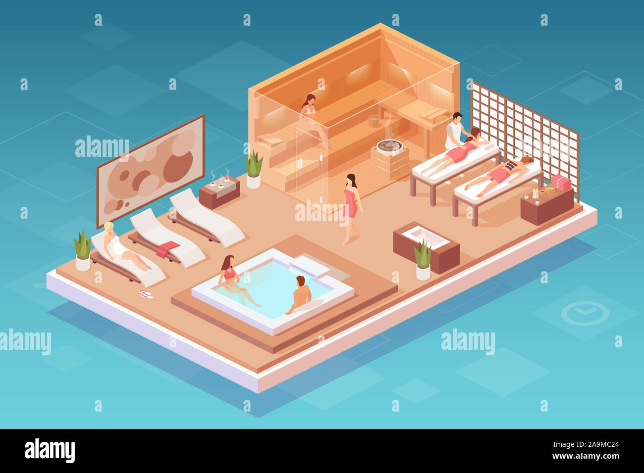 Vecteur de personnes jouissant de sa détente dans le bain Illustration de Vecteur