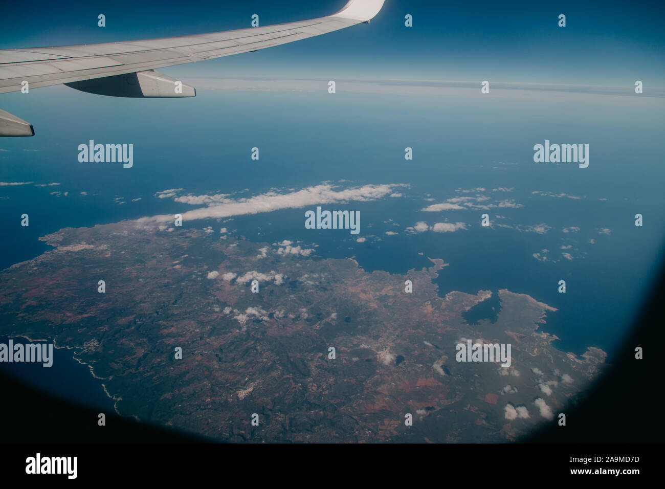 L'île de Minorque vu de l'intérieur de l'avion Banque D'Images