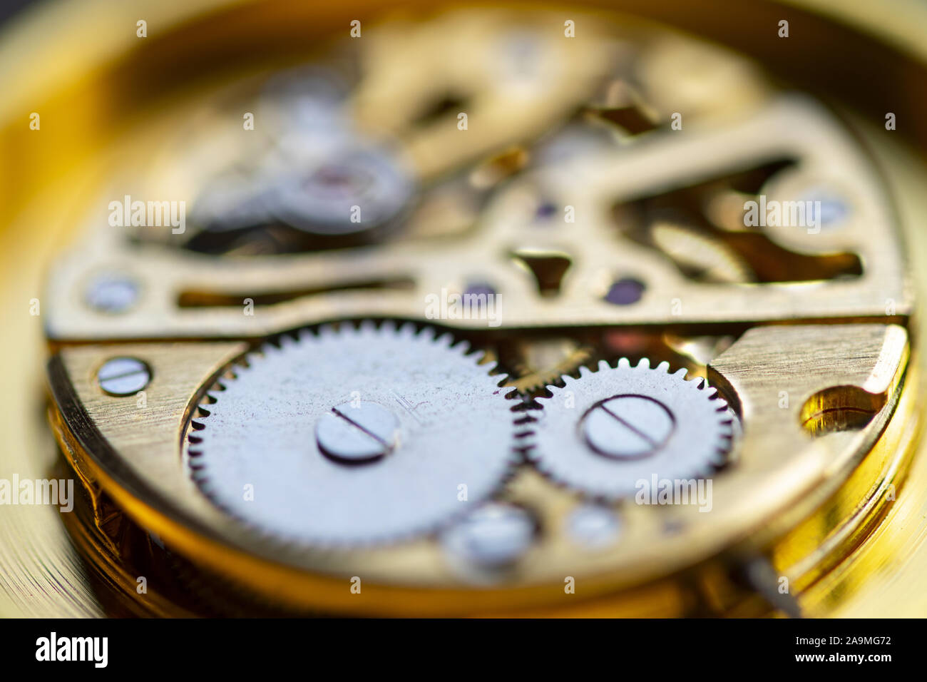 Close up of metal mécanisme horloger Banque D'Images