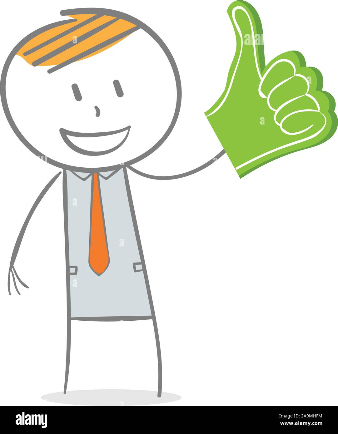 Doodle stick figure : Business man avec son pouce pointant vers le haut Illustration de Vecteur