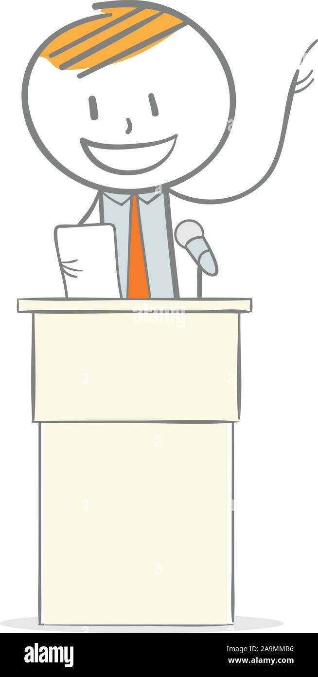 Doodle : stick figure un discours sur le podium Illustration de Vecteur