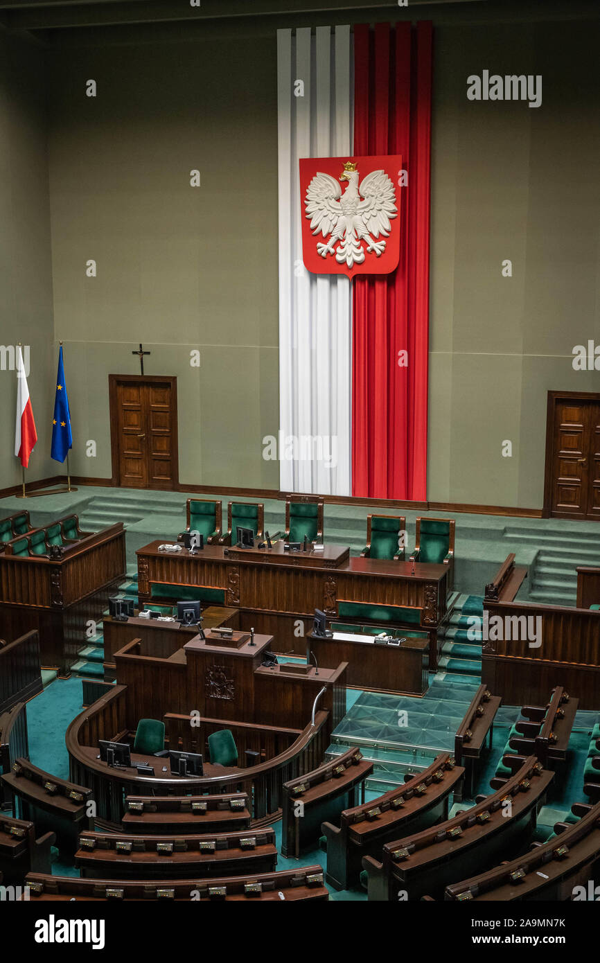 Varsovie, Pologne - Août 2019 : la chambre basse du parlement polonais (Sejm) appelé Banque D'Images