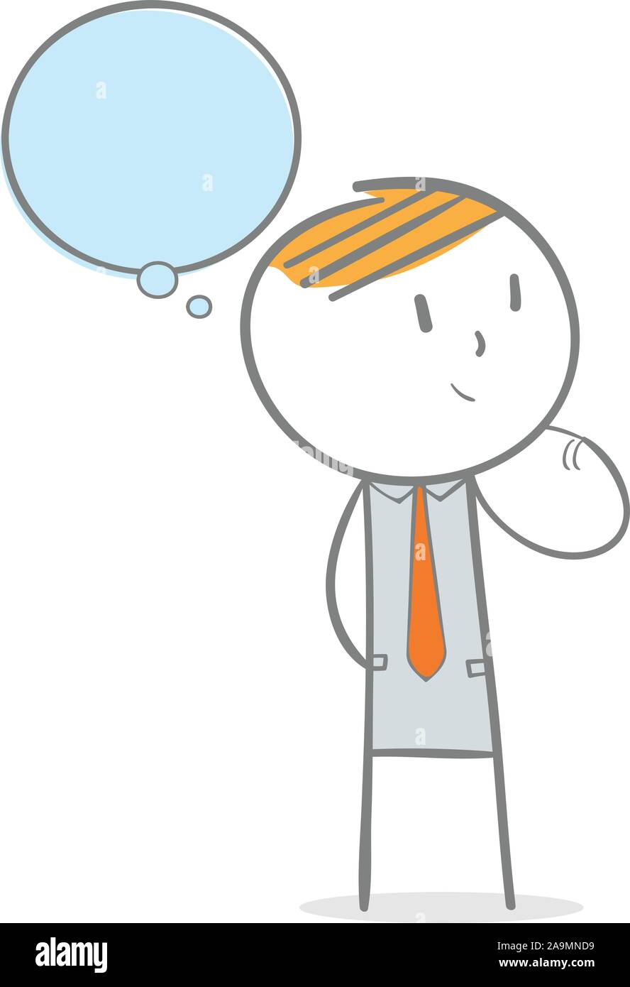Doodle stick figure : a business man thingking avec bulle au-dessus de sa tête Illustration de Vecteur