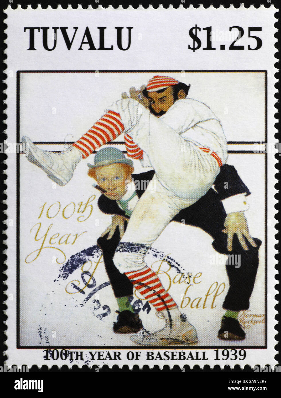 Célébration de baseball par Norman Rockwell sur stamp Banque D'Images