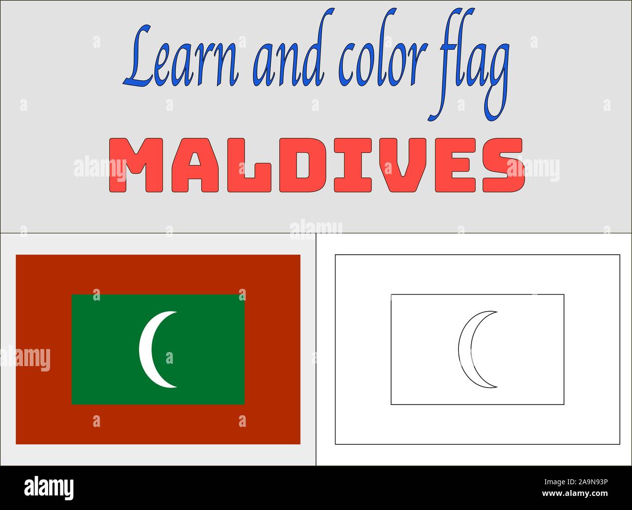 Maldives drapeau national pages à colorier pour l'éducation et l'apprentissage. Les couleurs d'origine, proportion. vector illustration, l'ensemble des pays. Illustration de Vecteur