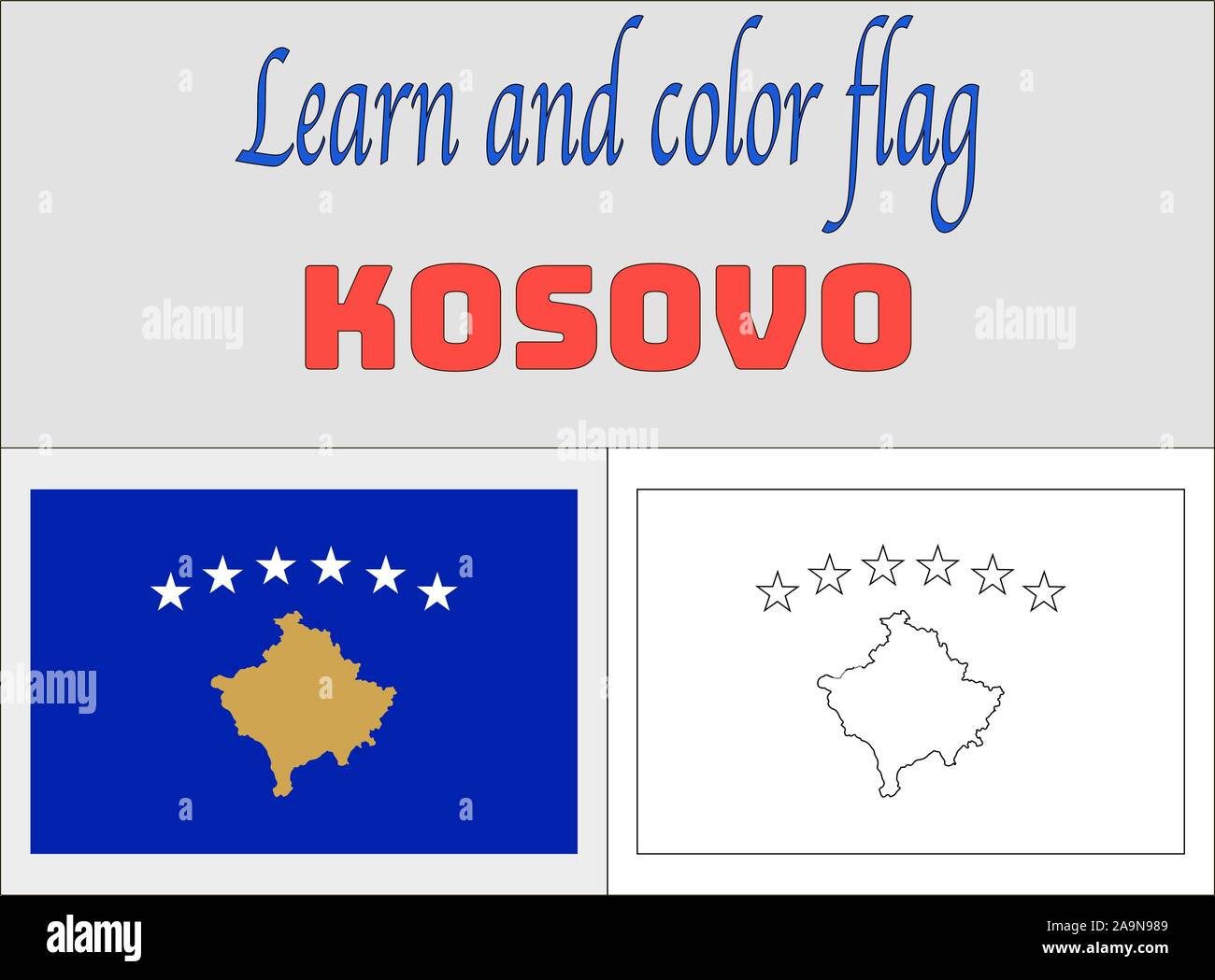 Drapeau national du Kosovo pages à colorier pour l'éducation et l'apprentissage. Les couleurs d'origine, proportion. vector illustration, l'ensemble des pays. Illustration de Vecteur