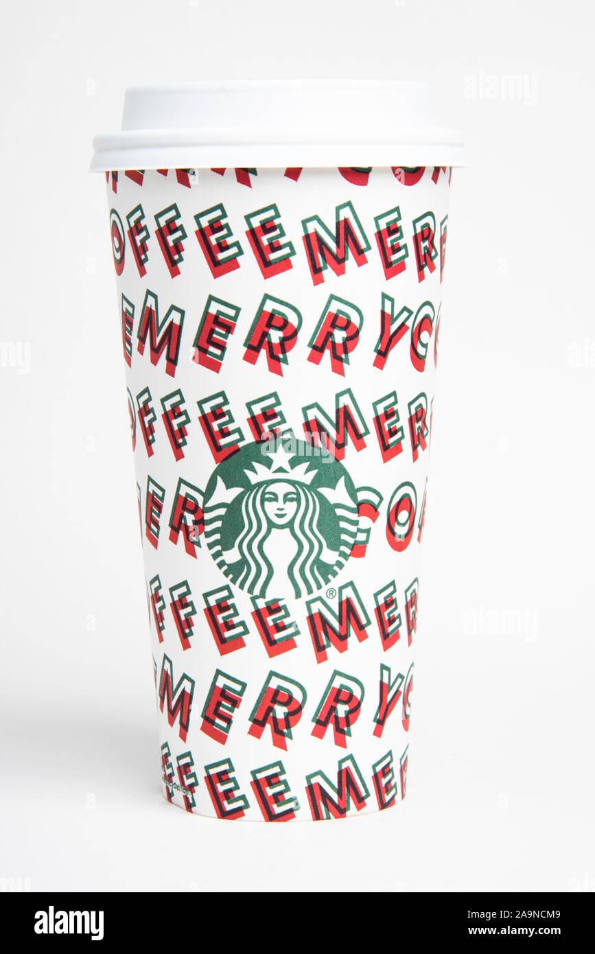 L'un des thème de 2019 Starbucks boisson chaude porter tasses jetables. Banque D'Images