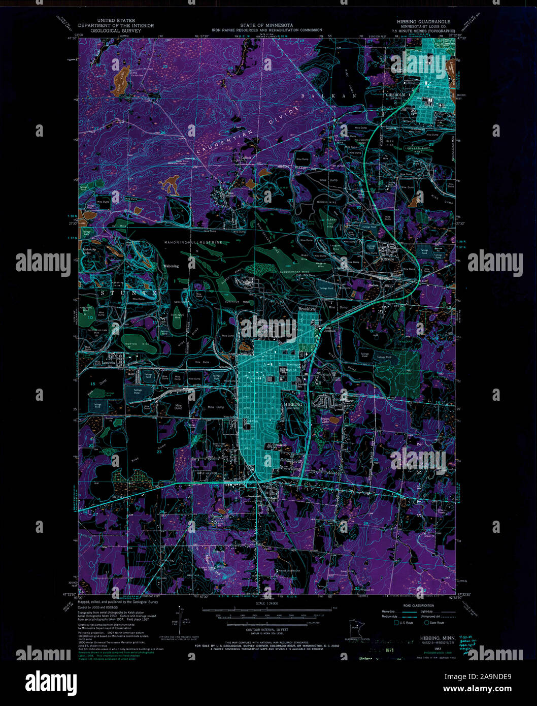 Carte TOPO USGS MInnesota MN Hibbing 5047711957 24000 Restauration inversé Banque D'Images