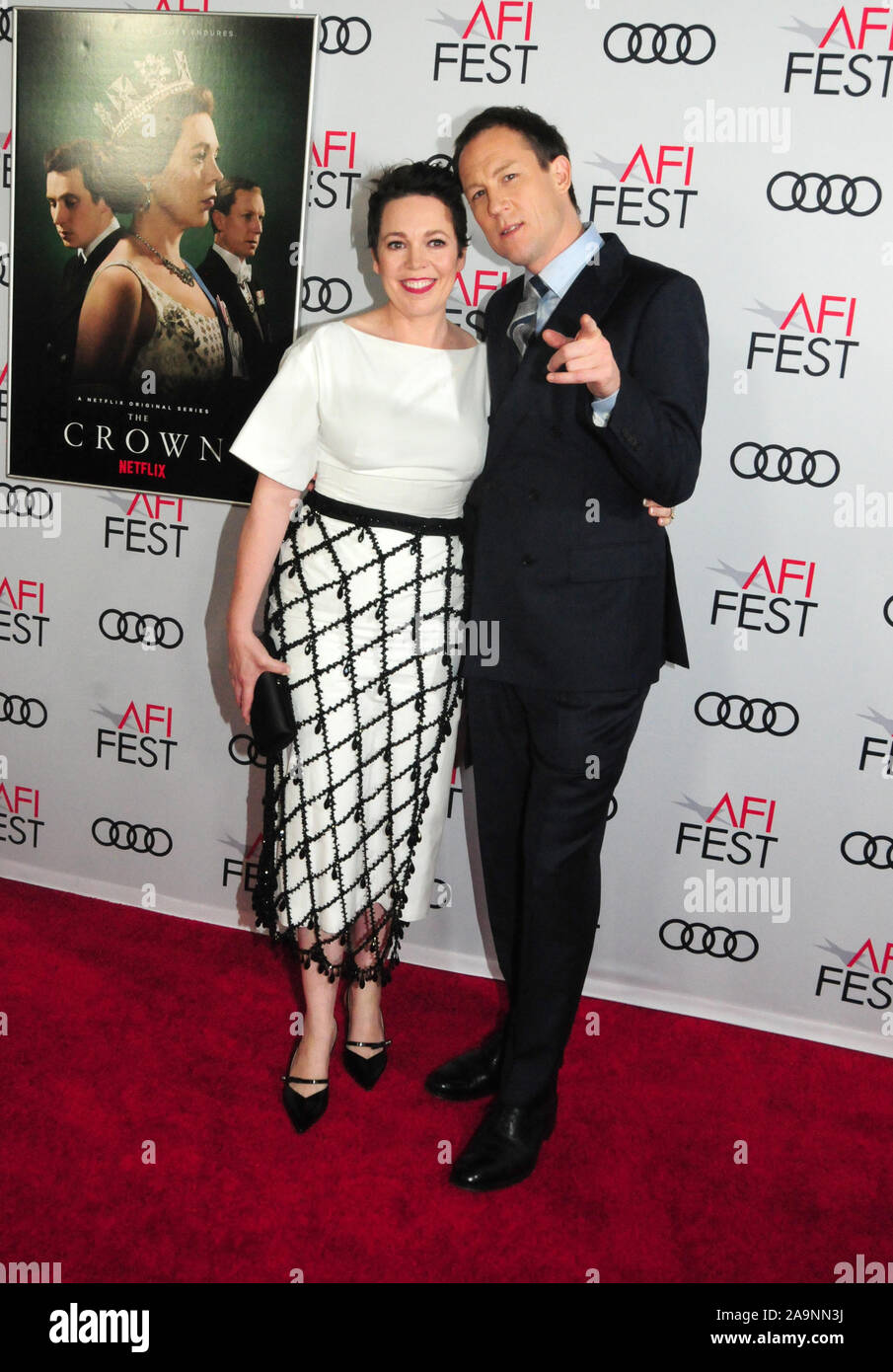 Hollywood, Californie, USA 16 novembre 2019 acteur actrice Olivia Colman et Tobias Menzies assister le festival 2019 présenté par Audi 'la Couronne" et projection de Gala hommage à Peter Morgan le 16 novembre 2019 au Théâtre chinois de Grauman à Hollywood, Californie, USA. Photo de Barry King/Alamy Live News Banque D'Images