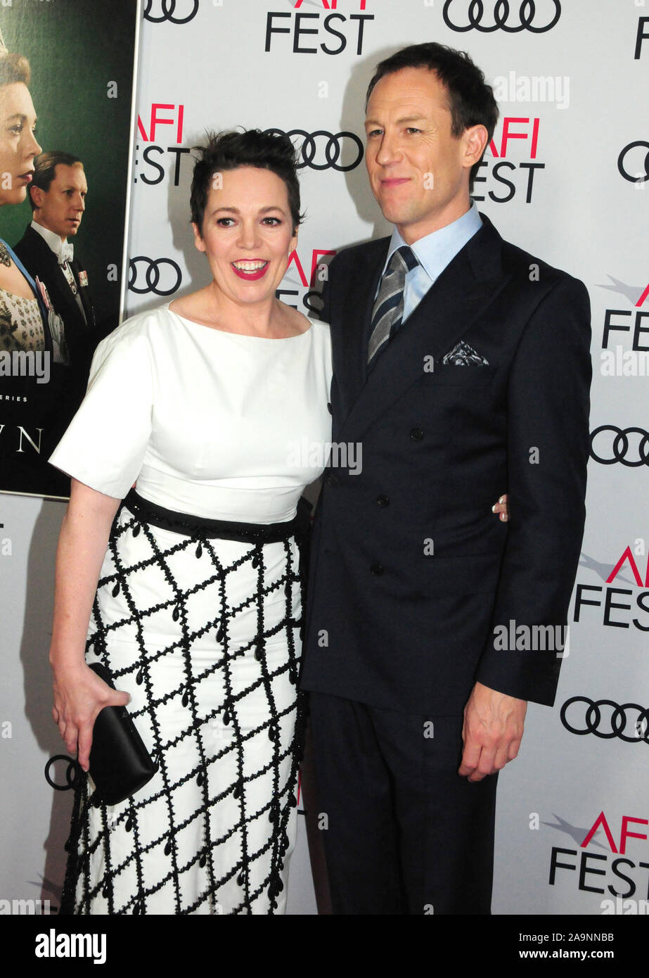 Hollywood, Californie, USA 16 novembre 2019 acteur actrice Olivia Colman et Tobias Menzies assister le festival 2019 présenté par Audi 'la Couronne" et projection de Gala hommage à Peter Morgan le 16 novembre 2019 au Théâtre chinois de Grauman à Hollywood, Californie, USA. Photo de Barry King/Alamy Live News Banque D'Images