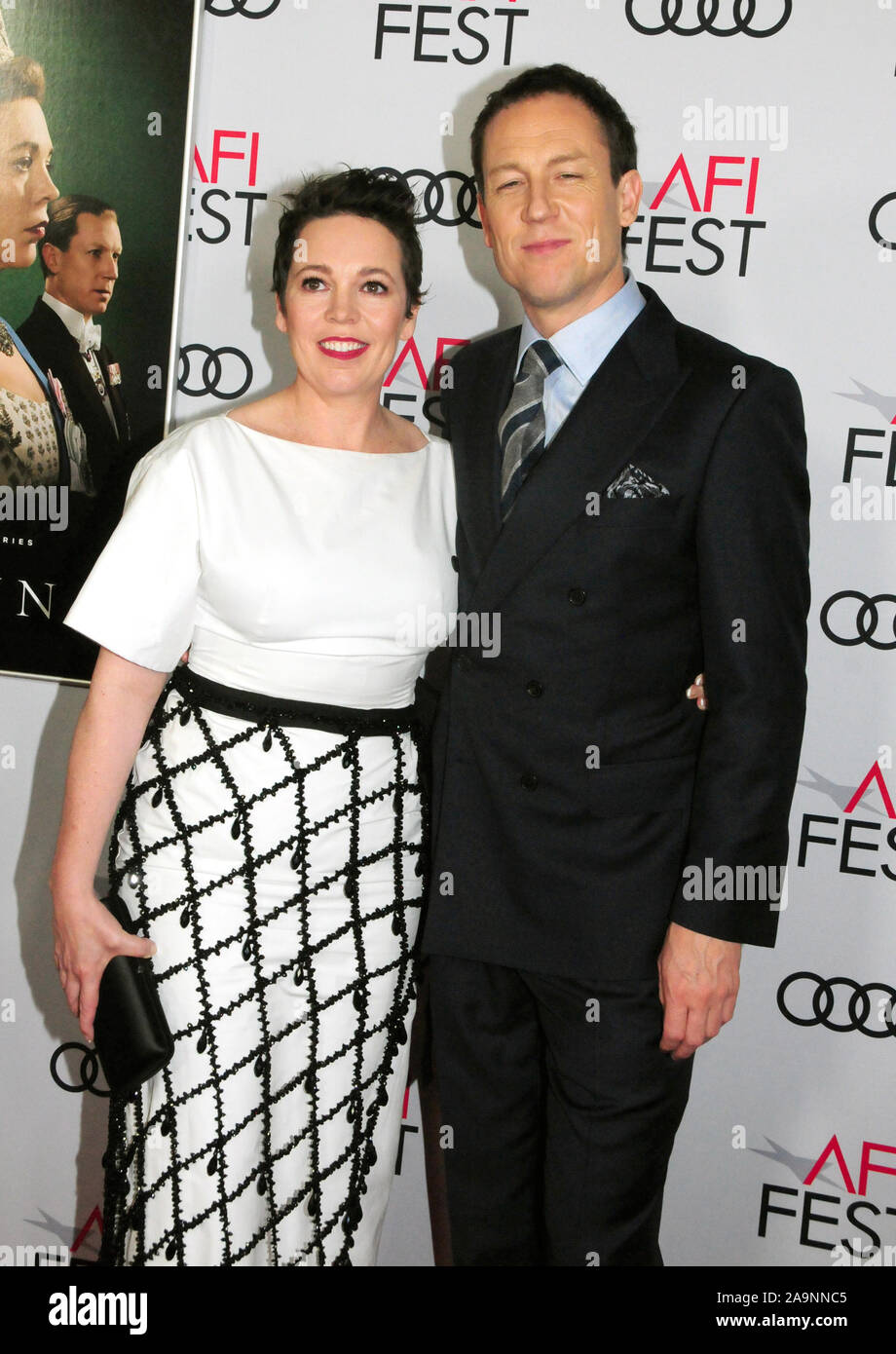 Hollywood, Californie, USA 16 novembre 2019 acteur actrice Olivia Colman et Tobias Menzies assister le festival 2019 présenté par Audi 'la Couronne" et projection de Gala hommage à Peter Morgan le 16 novembre 2019 au Théâtre chinois de Grauman à Hollywood, Californie, USA. Photo de Barry King/Alamy Live News Banque D'Images