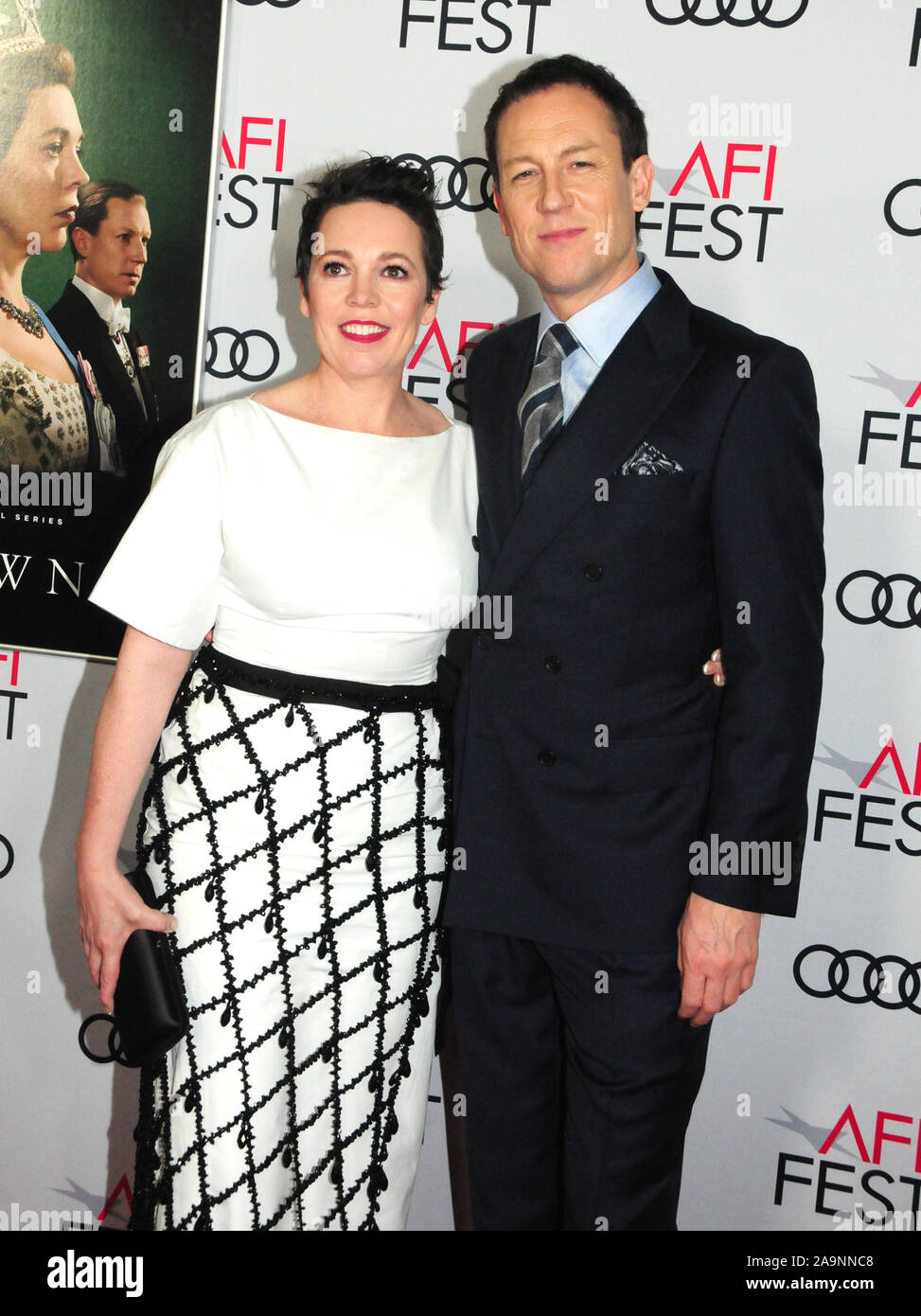 Hollywood, Californie, USA 16 novembre 2019 acteur actrice Olivia Colman et Tobias Menzies assister le festival 2019 présenté par Audi 'la Couronne" et projection de Gala hommage à Peter Morgan le 16 novembre 2019 au Théâtre chinois de Grauman à Hollywood, Californie, USA. Photo de Barry King/Alamy Live News Banque D'Images
