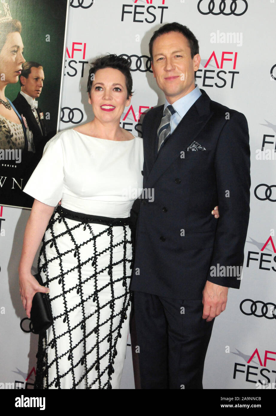 Hollywood, Californie, USA 16 novembre 2019 acteur actrice Olivia Colman et Tobias Menzies assister le festival 2019 présenté par Audi 'la Couronne" et projection de Gala hommage à Peter Morgan le 16 novembre 2019 au Théâtre chinois de Grauman à Hollywood, Californie, USA. Photo de Barry King/Alamy Live News Banque D'Images