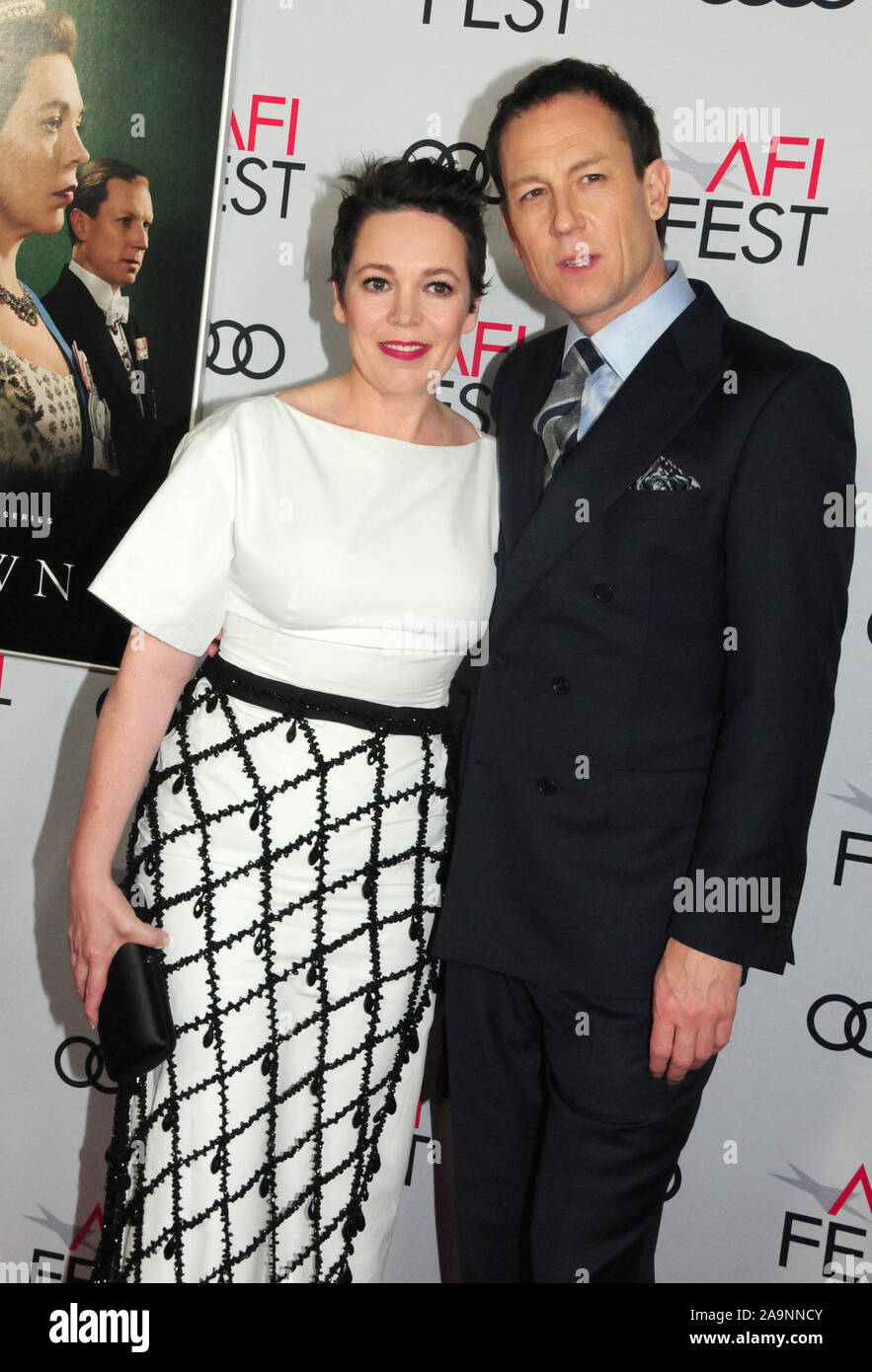 Hollywood, Californie, USA 16 novembre 2019 acteur actrice Olivia Colman et Tobias Menzies assister le festival 2019 présenté par Audi 'la Couronne" et projection de Gala hommage à Peter Morgan le 16 novembre 2019 au Théâtre chinois de Grauman à Hollywood, Californie, USA. Photo de Barry King/Alamy Live News Banque D'Images