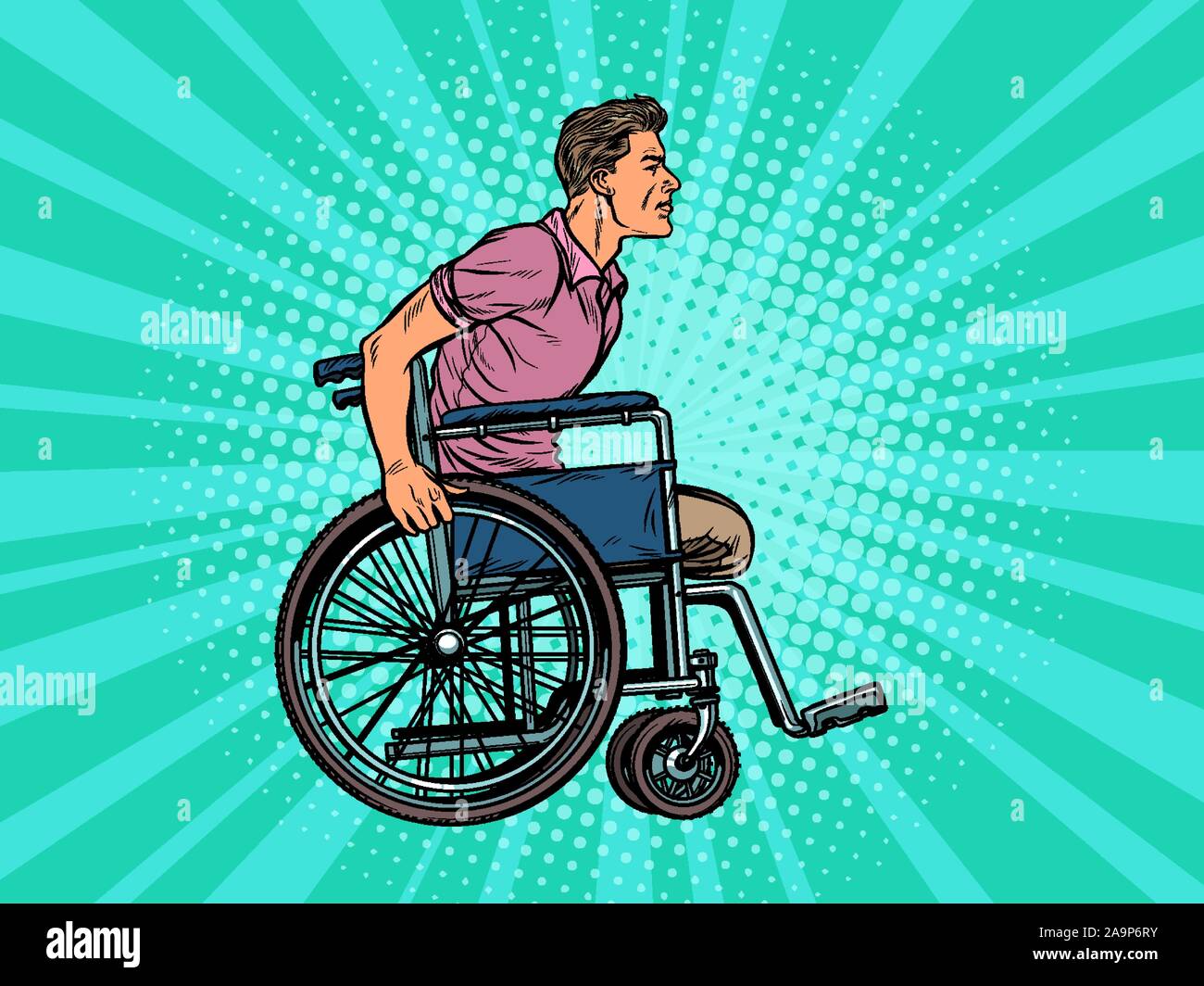 homme en fauteuil roulant handicapé vétéran Illustration de Vecteur