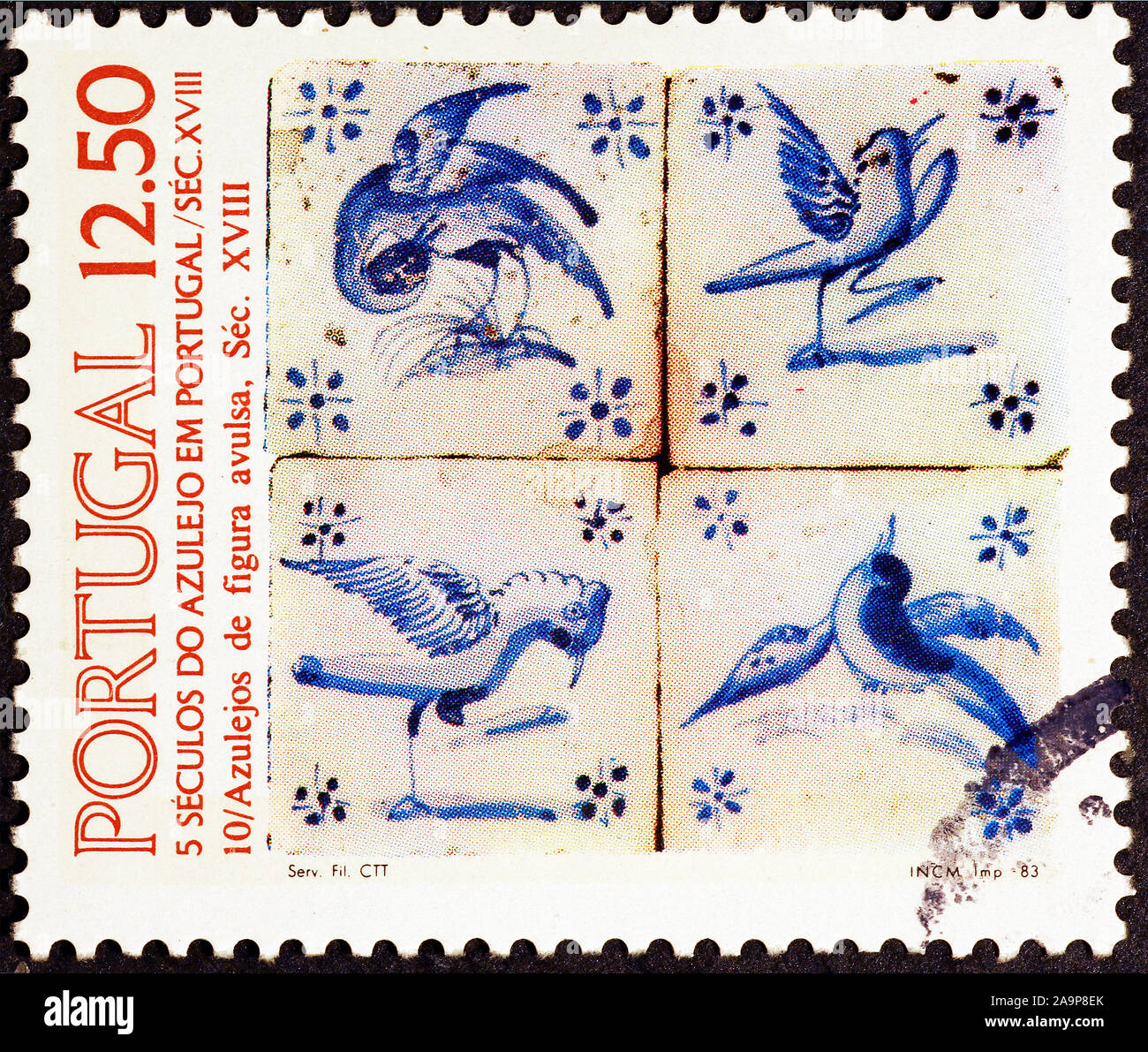 Vieux carreaux portugais sur timbre-poste Banque D'Images