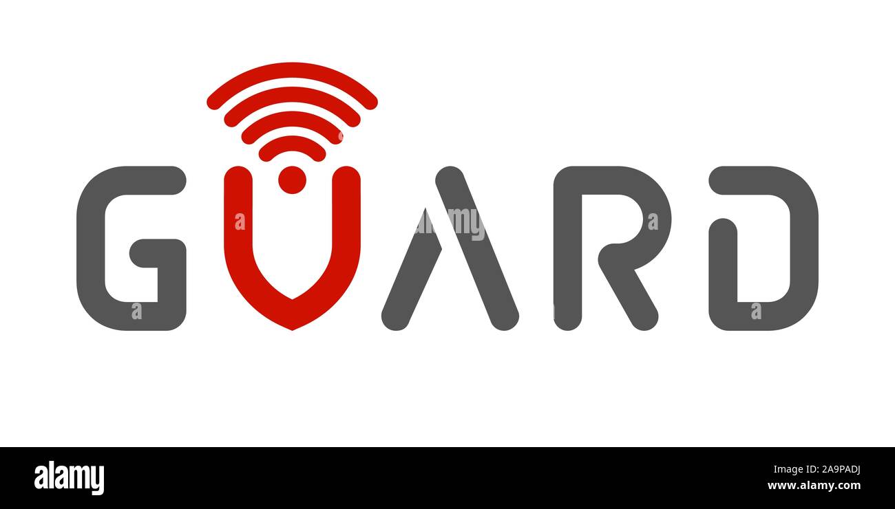 Mot GUARD vue comme bannière. Garde de la sécurité et de la conception de logo Vector. La lettre U se présente comme bouclier. La RFID et la protection du réseau, sécurité concept de rémunération. Spe Illustration de Vecteur