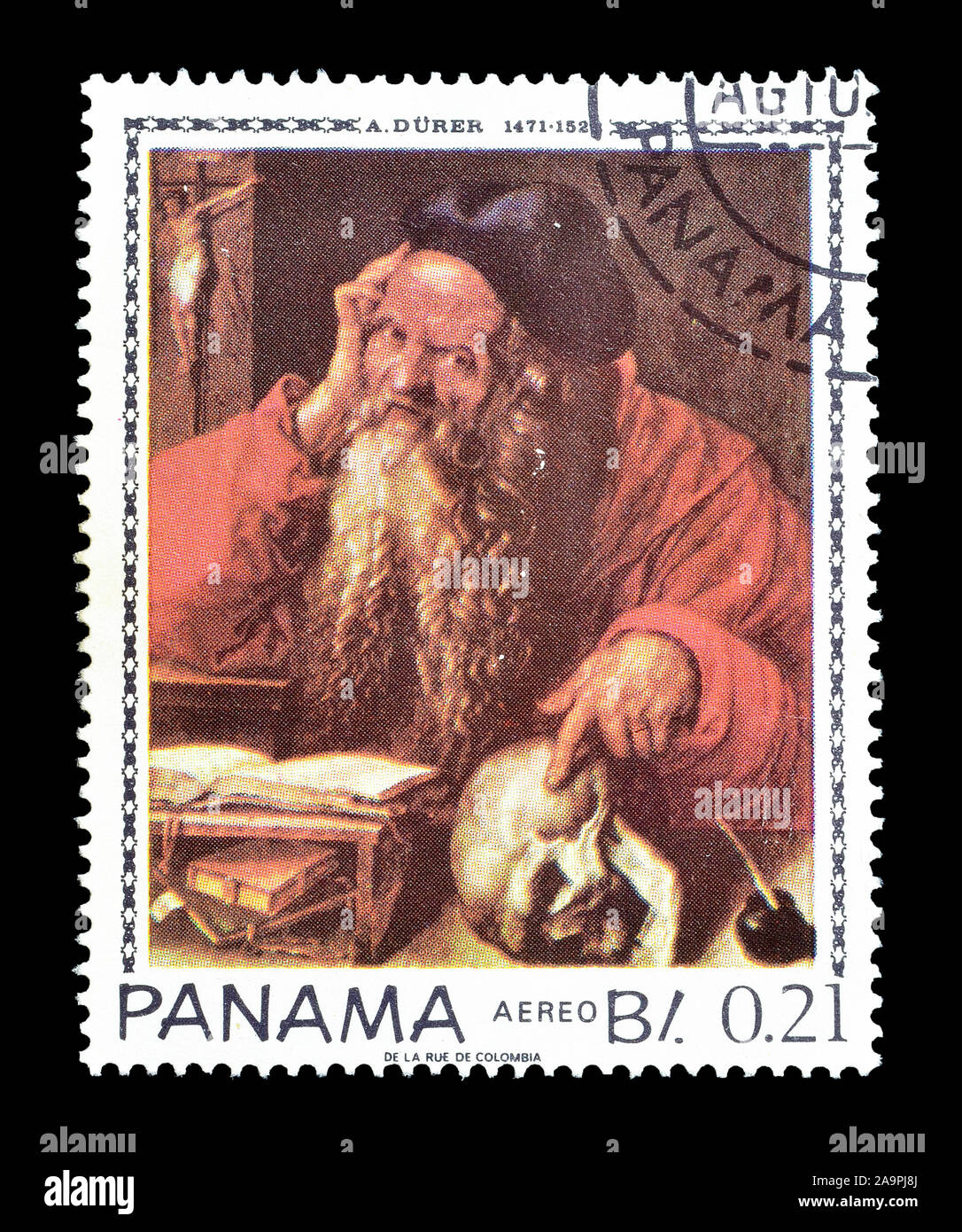 Timbre-poste imprimé par le Panama, qui montre une peinture de Dürer, vers 1967. Banque D'Images