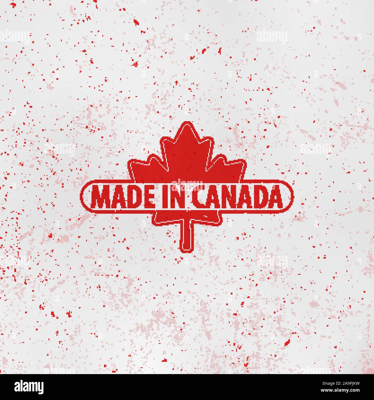 Fabriqué au Canada. Timbre rouge de la feuille d'érable. Drapeau national. Vector illustration. Illustration de Vecteur