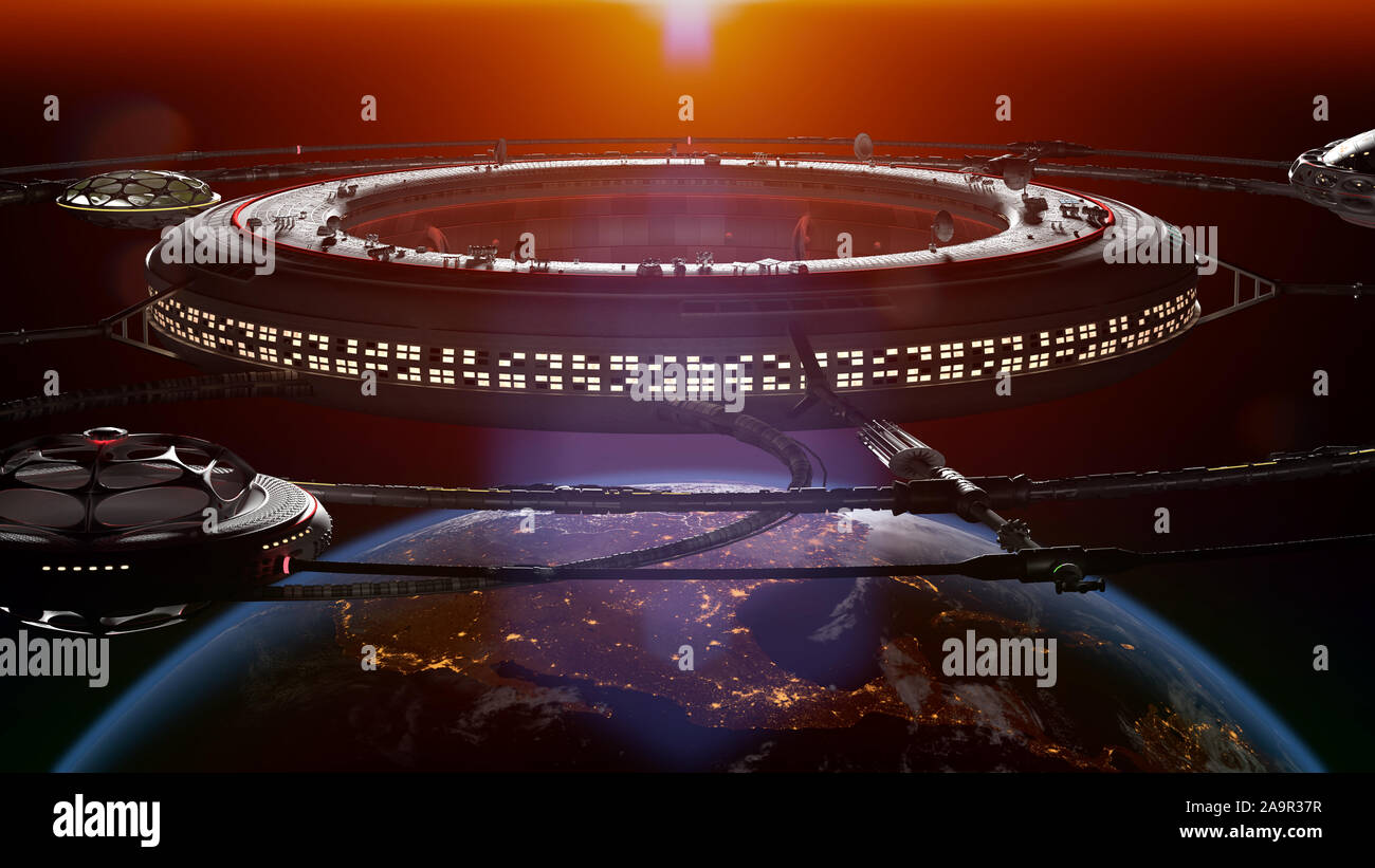 Station spatiale en orbite de la planète Terre, nuit au-dessus d'Amérique du Nord Banque D'Images