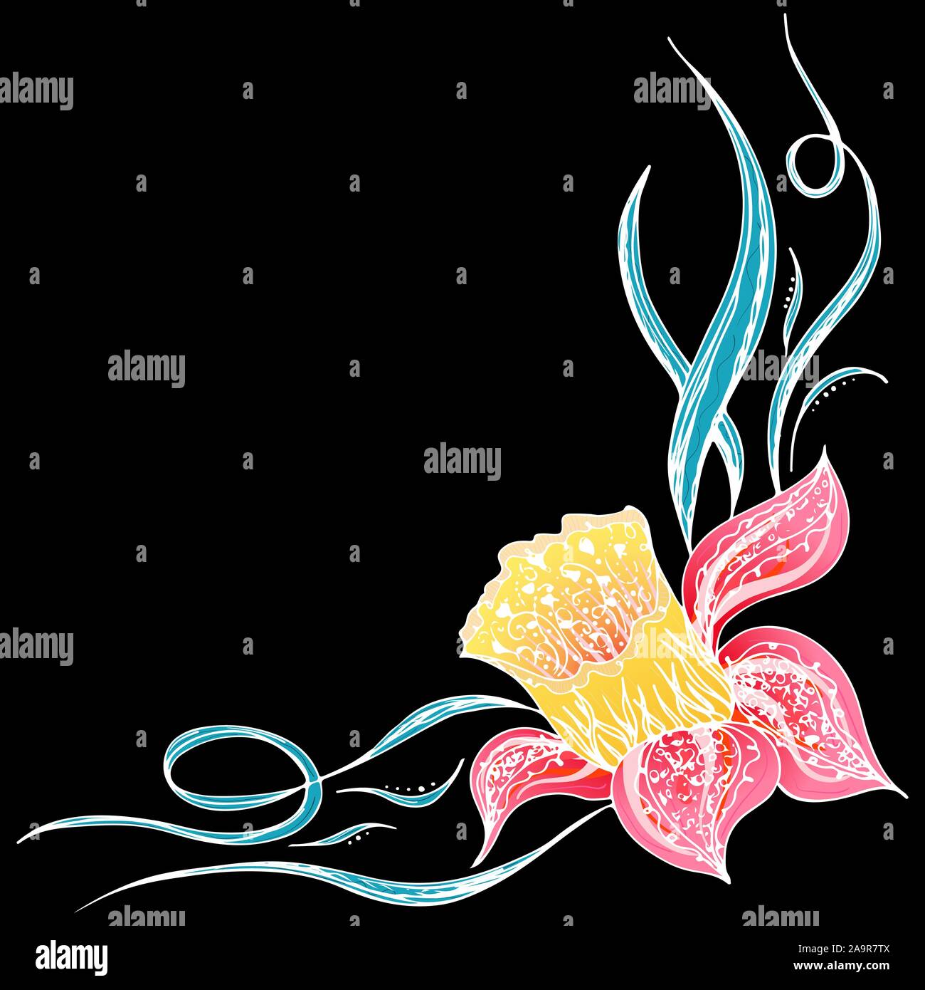 Dessinés à la main, gravée abstract orchid. Fleurs rétro contour main orchidée, grande conception pour tout usage. Contours vecteur. Arrière-plan de la nature. Scieries de pla Illustration de Vecteur