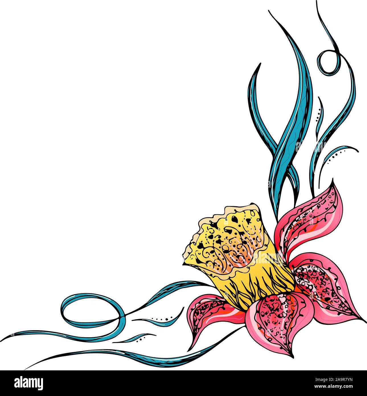 Dessinés à la main, gravée abstract orchid. Fleurs rétro contour main orchidée, grande conception pour tout usage. Contours vecteur. Arrière-plan de la nature. Scieries de pla Illustration de Vecteur