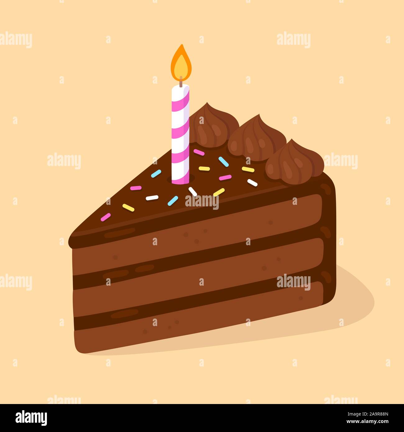 Tranche De Gateau Au Chocolat Avec Une Bougie Joyeux Anniversaire Carte De Souhaits Element Design Cartoon Style Vector Clip Art Illustration Image Vectorielle Stock Alamy