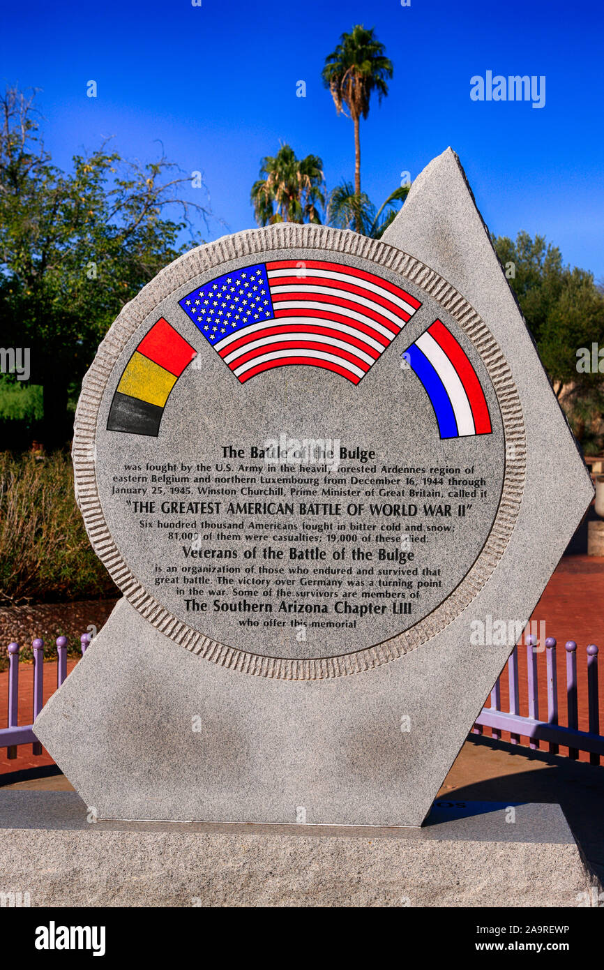 1944 Bataille des Ardennes Veterans Memorial à El Presidio Plaza, Tucson AZ Banque D'Images