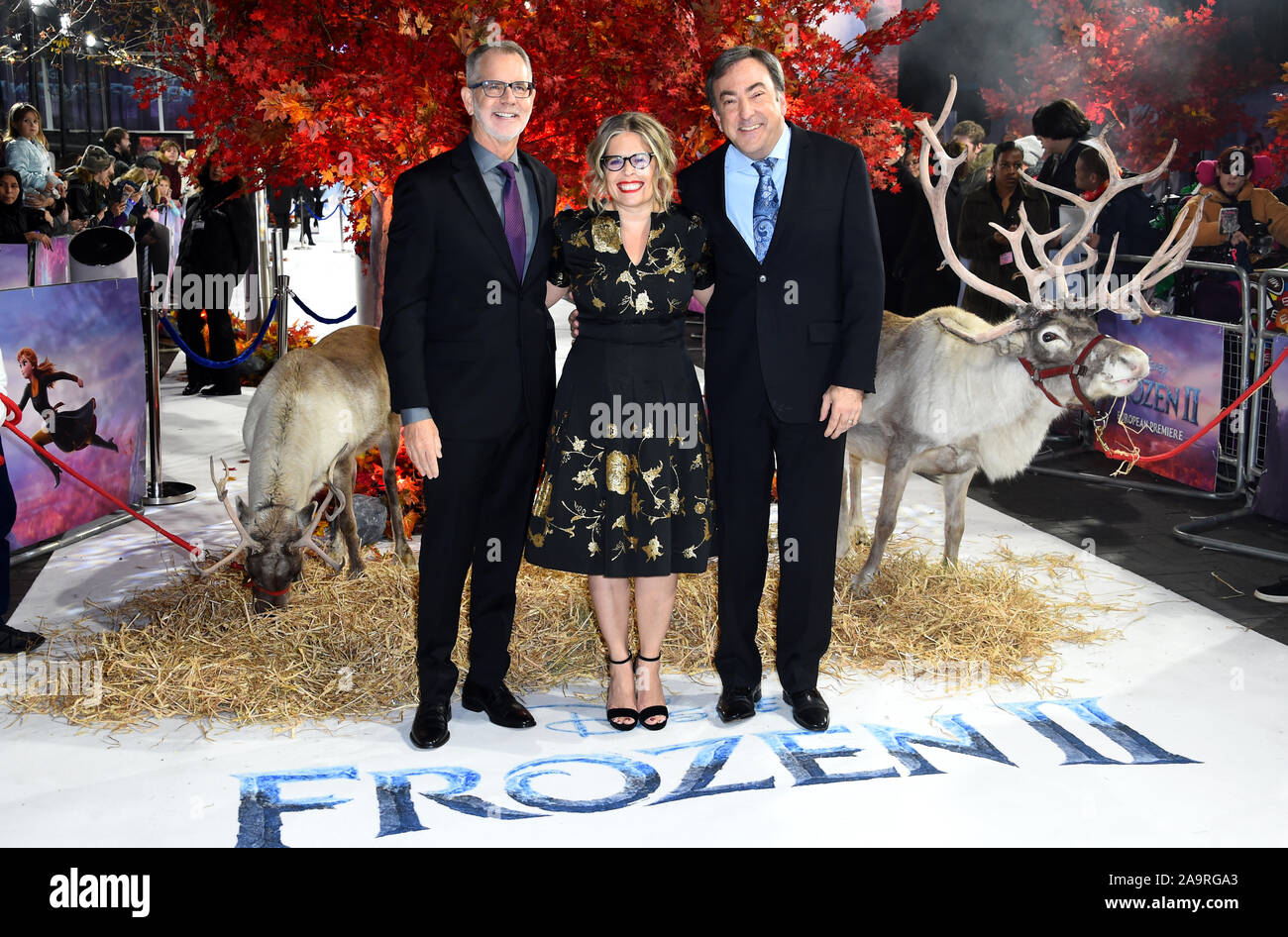 Chris Buck, Jennifer Lee et Peter Del Vecho participant à la première européenne de produits surgelés 2 tenue à la BFI South Bank, Londres. Banque D'Images