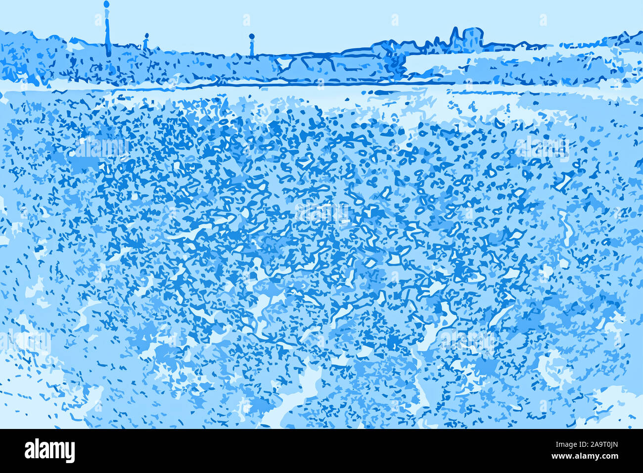 Résumé loin littoral, paysage généré numérique illustration dans les tons de bleu Banque D'Images